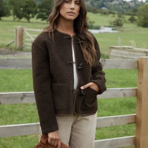 Women's Chocolate Fleece Borg Toggle Jacket Siouxe